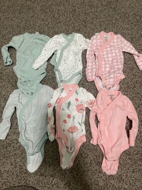 Butterblu Baby Girl Preemie 100% Organic Cotton Bodysuit Lot Of 6 Green Pink T18
